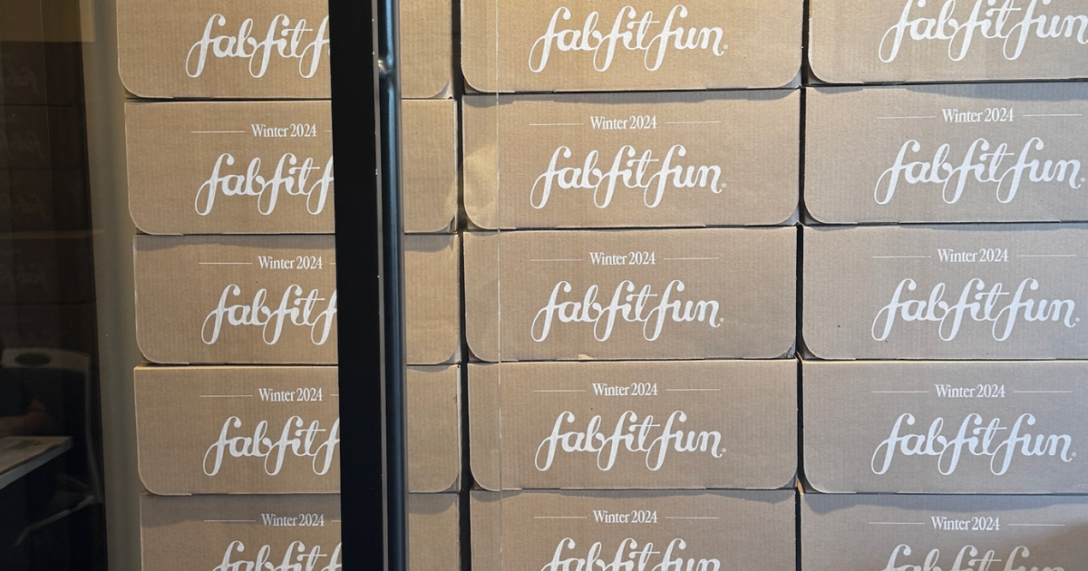 Brown boxes stacked for the FabFitFun Build-a-Box event